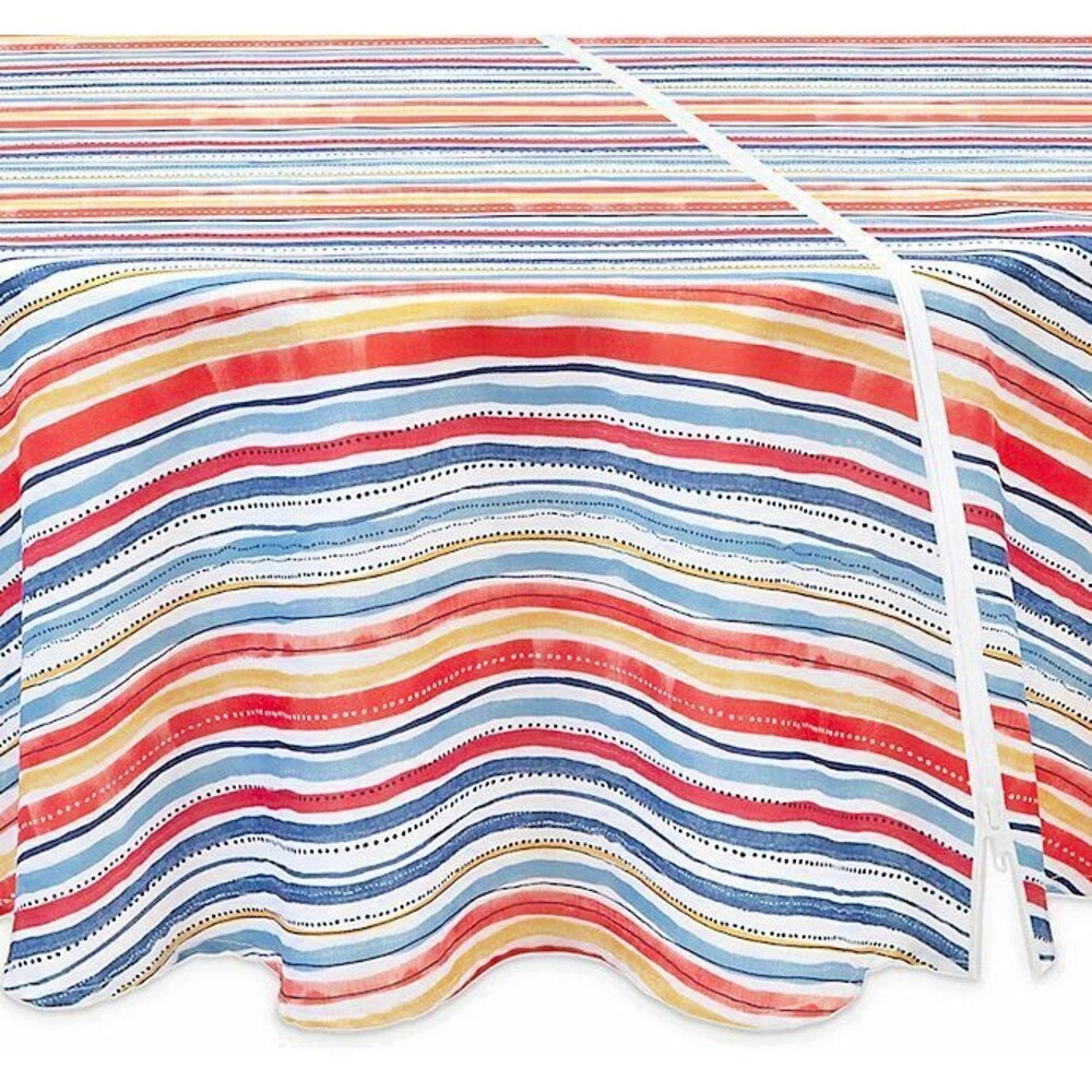 Summer Stripe Zipper Umbrella Hole Fabric Tablecloth 70" RD Outdoor Beach Patio